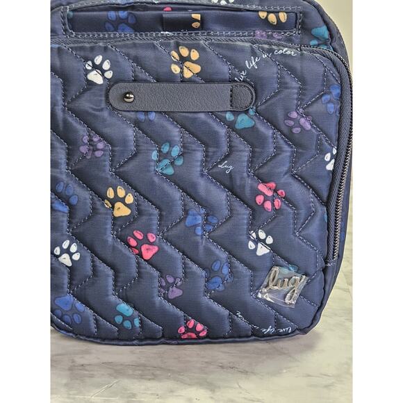LUG Skeeter Crossbody Bag Purse Pet Paws Print Navy Blue RFID NWT - Picture 2 of 16